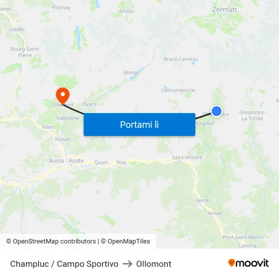 Champluc / Campo Sportivo to Ollomont map