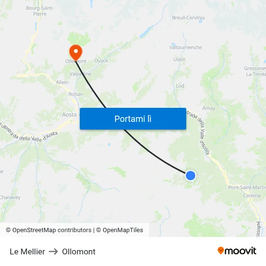 Le Mellier to Ollomont map