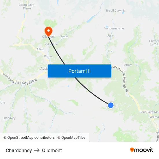 Chardonney to Ollomont map