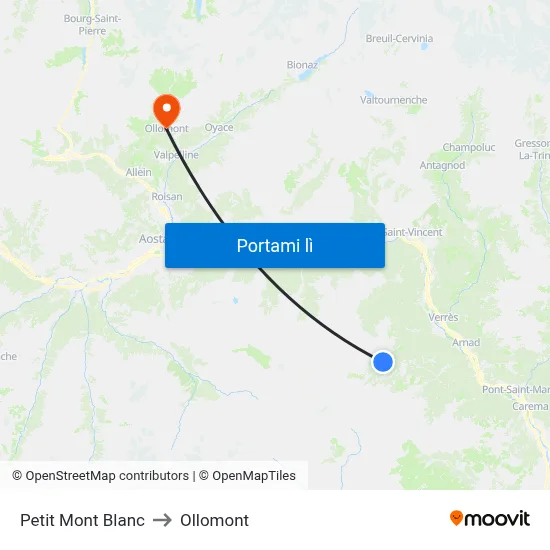 Petit Mont Blanc to Ollomont map