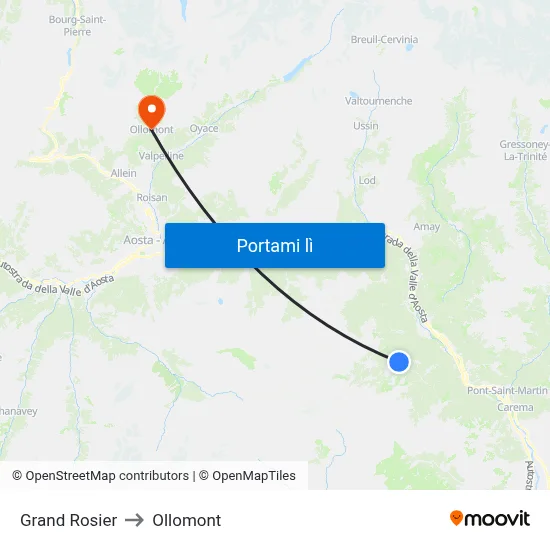 Grand Rosier to Ollomont map