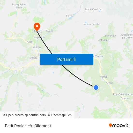 Petit Rosier to Ollomont map