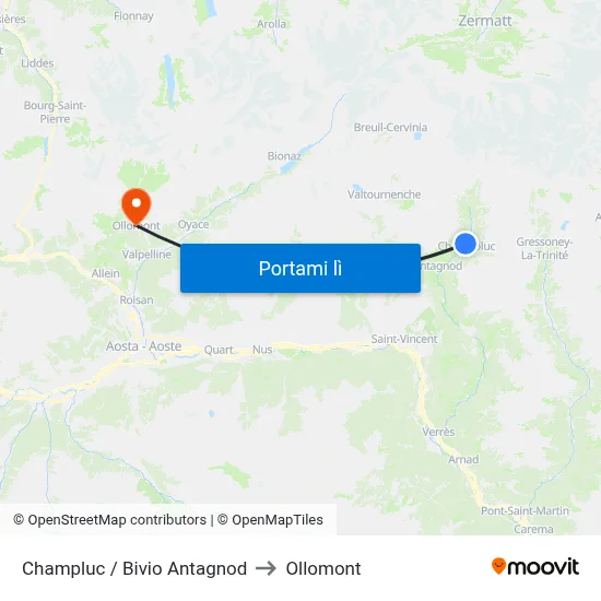 Champluc / Bivio Antagnod to Ollomont map