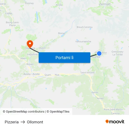 Pizzeria to Ollomont map