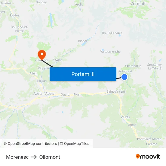 Morenesc to Ollomont map