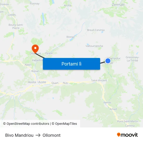 Bivo Mandriou to Ollomont map