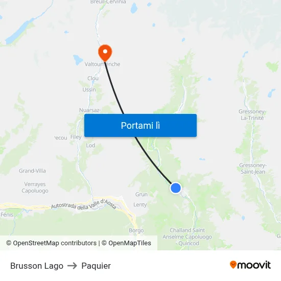Brusson Lago to Paquier map