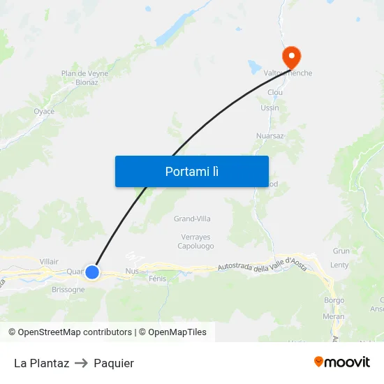 La Plantaz to Paquier map