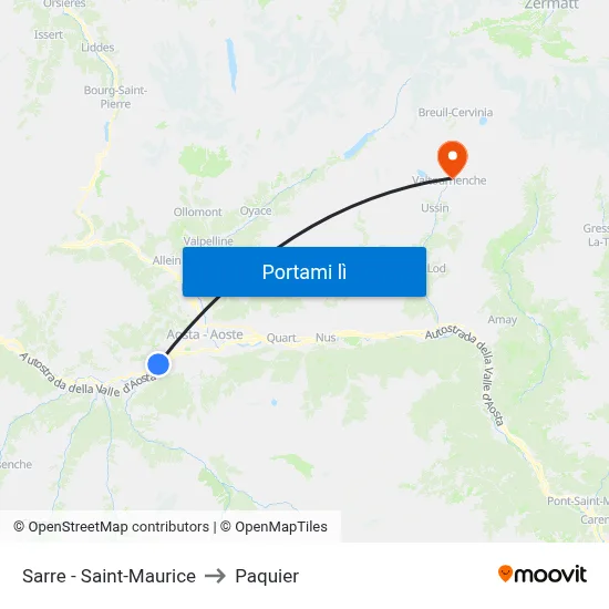 Sarre - Saint-Maurice to Paquier map