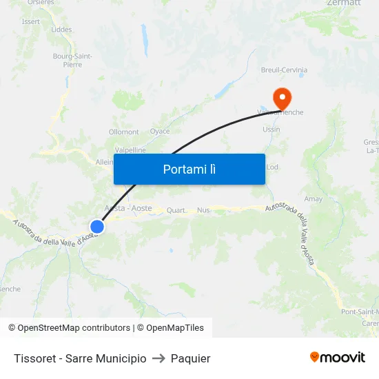 Tissoret - Sarre Municipio to Paquier map