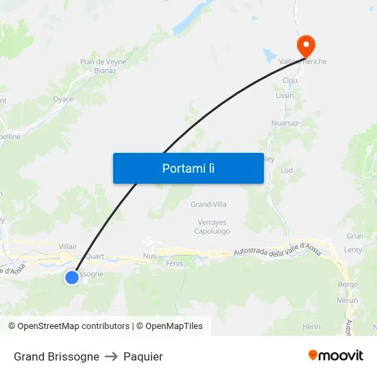 Grand Brissogne to Paquier map