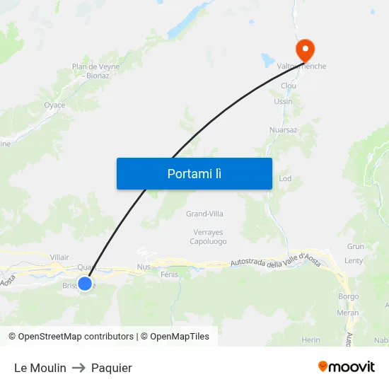 Le Moulin to Paquier map