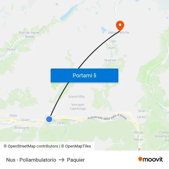 Nus - Poliambulatorio to Paquier map