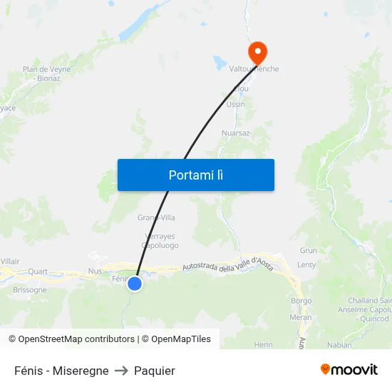 Fénis - Miseregne to Paquier map