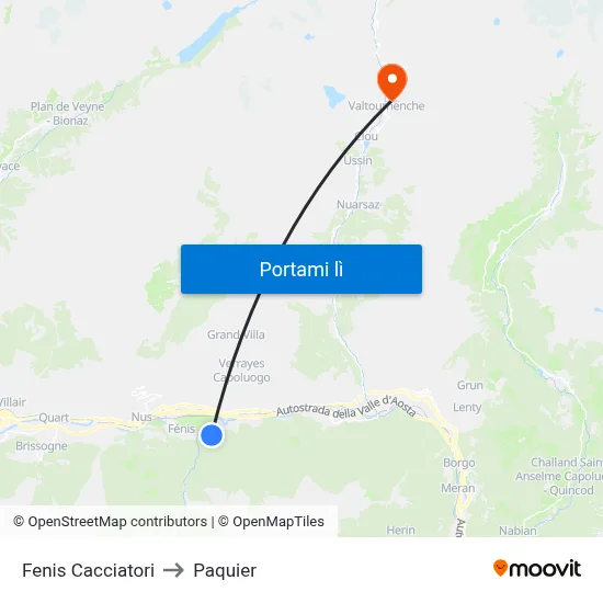 Fenis Cacciatori to Paquier map