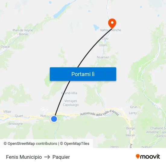Fenis Municipio to Paquier map
