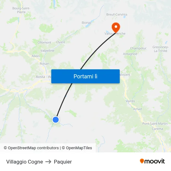 Villaggio Cogne to Paquier map