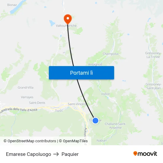 Emarese Capoluogo to Paquier map