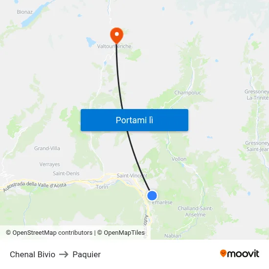 Chenal Bivio to Paquier map