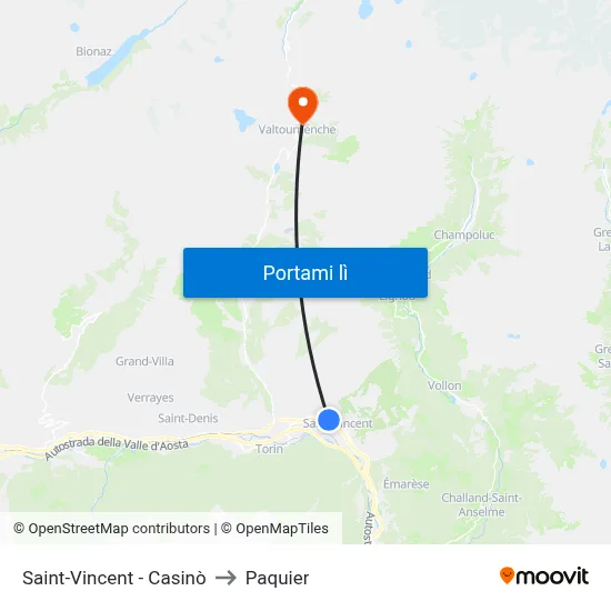 Saint-Vincent - Casinò to Paquier map