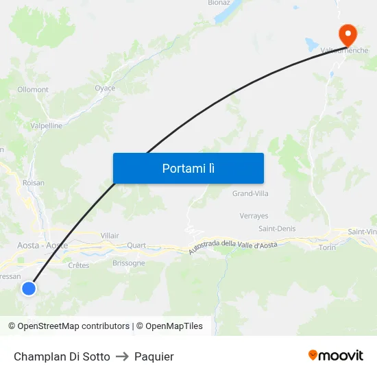 Champlan Di Sotto to Paquier map