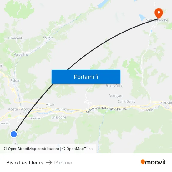 Bivio Les Fleurs to Paquier map