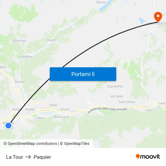 La Tour to Paquier map