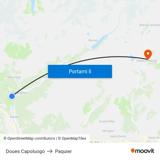 Doues Capoluogo to Paquier map
