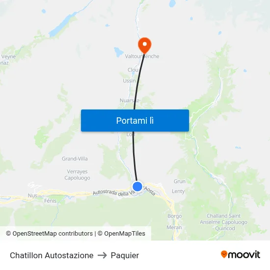 Chatillon Autostazione to Paquier map