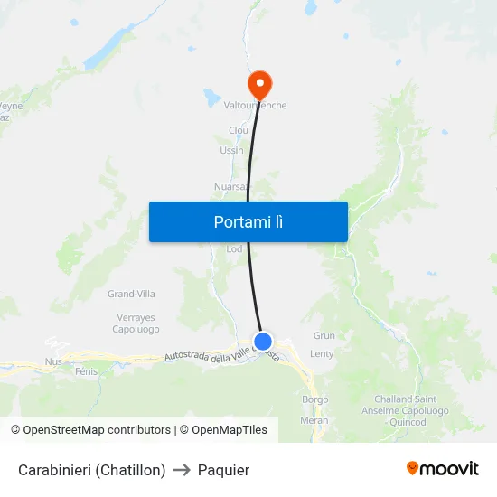 Carabinieri (Chatillon) to Paquier map