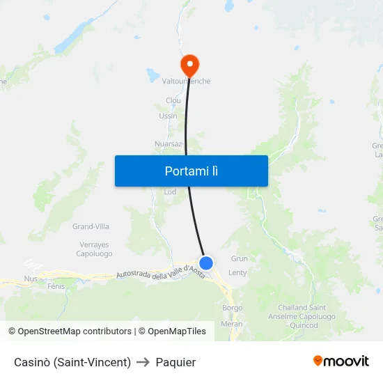 Casinò (Saint-Vincent) to Paquier map