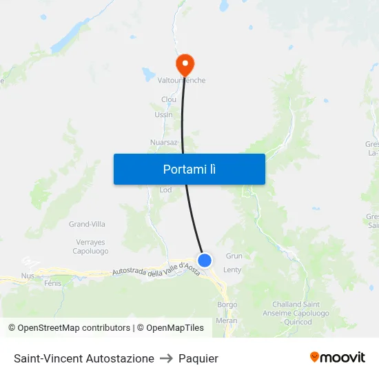 Saint-Vincent Autostazione to Paquier map