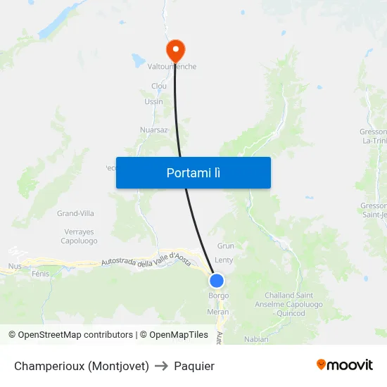 Champerioux (Montjovet) to Paquier map