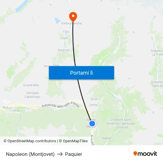 Napoleon (Montjovet) to Paquier map