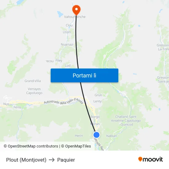 Plout (Montjovet) to Paquier map
