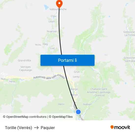Torille (Verrès) to Paquier map
