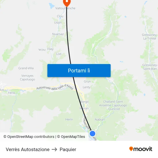 Verrès Autostazione to Paquier map