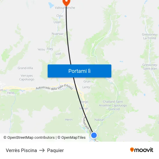Verrès Piscina to Paquier map