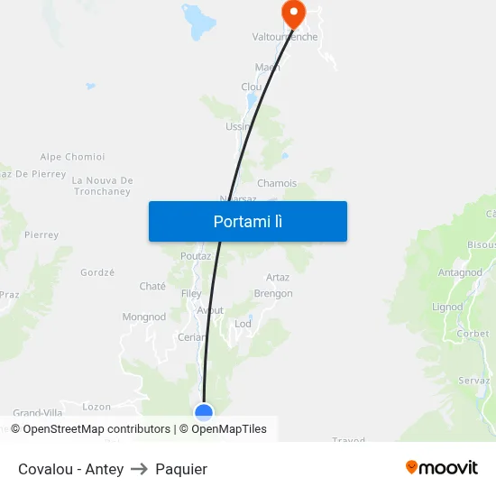 Covalou - Antey to Paquier map