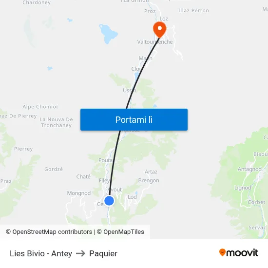Lies Bivio - Antey to Paquier map