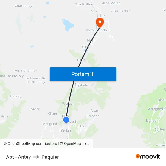 Apt - Antey to Paquier map
