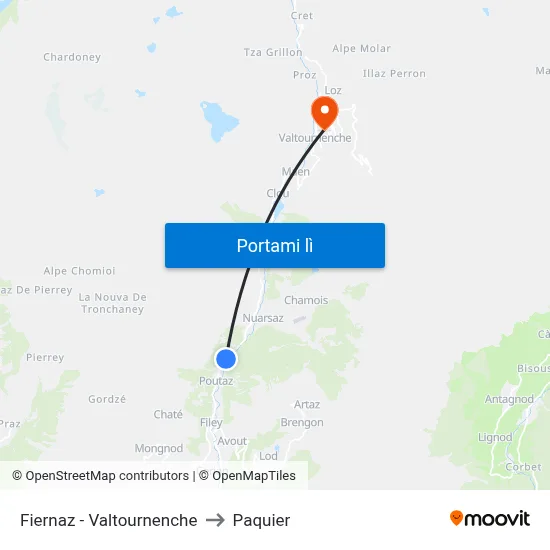Fiernaz - Valtournenche to Paquier map