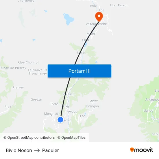 Bivio Noson to Paquier map