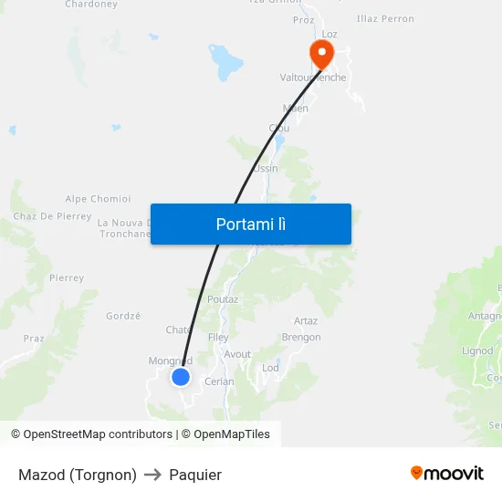 Mazod (Torgnon) to Paquier map