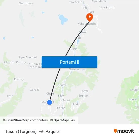 Tuson (Torgnon) to Paquier map