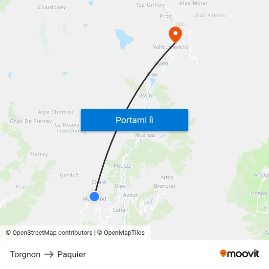 Torgnon to Paquier map