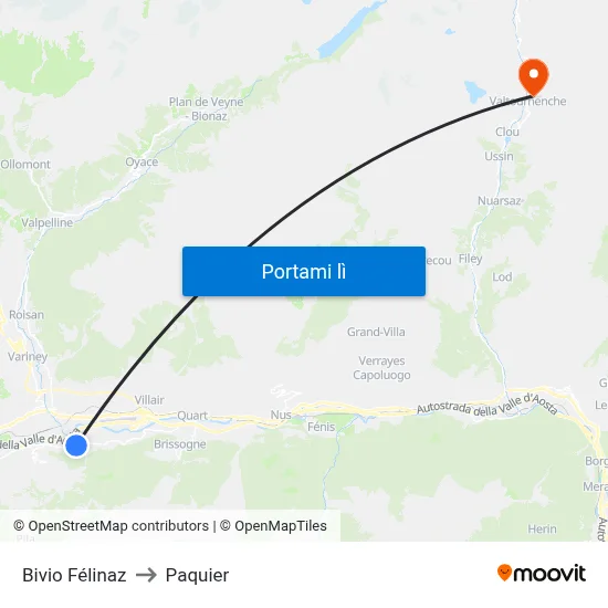 Bivio Félinaz to Paquier map