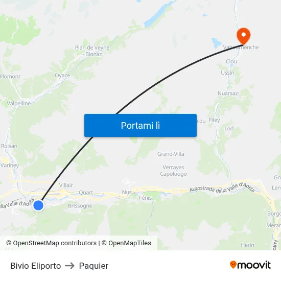 Bivio Eliporto to Paquier map