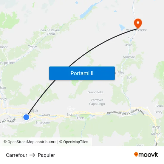 Carrefour to Paquier map