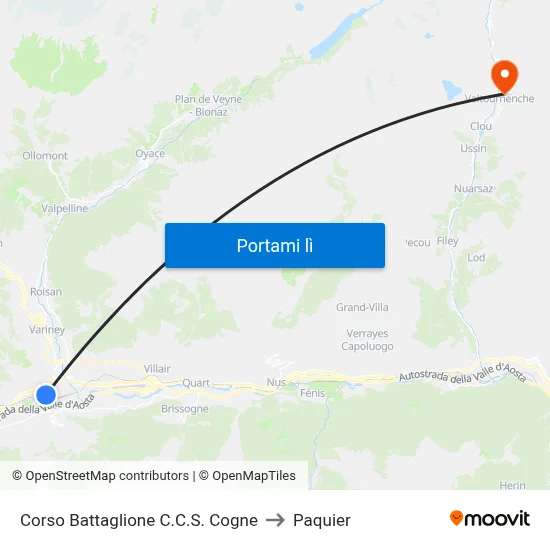 Corso Battaglione C.C.S. Cogne to Paquier map
